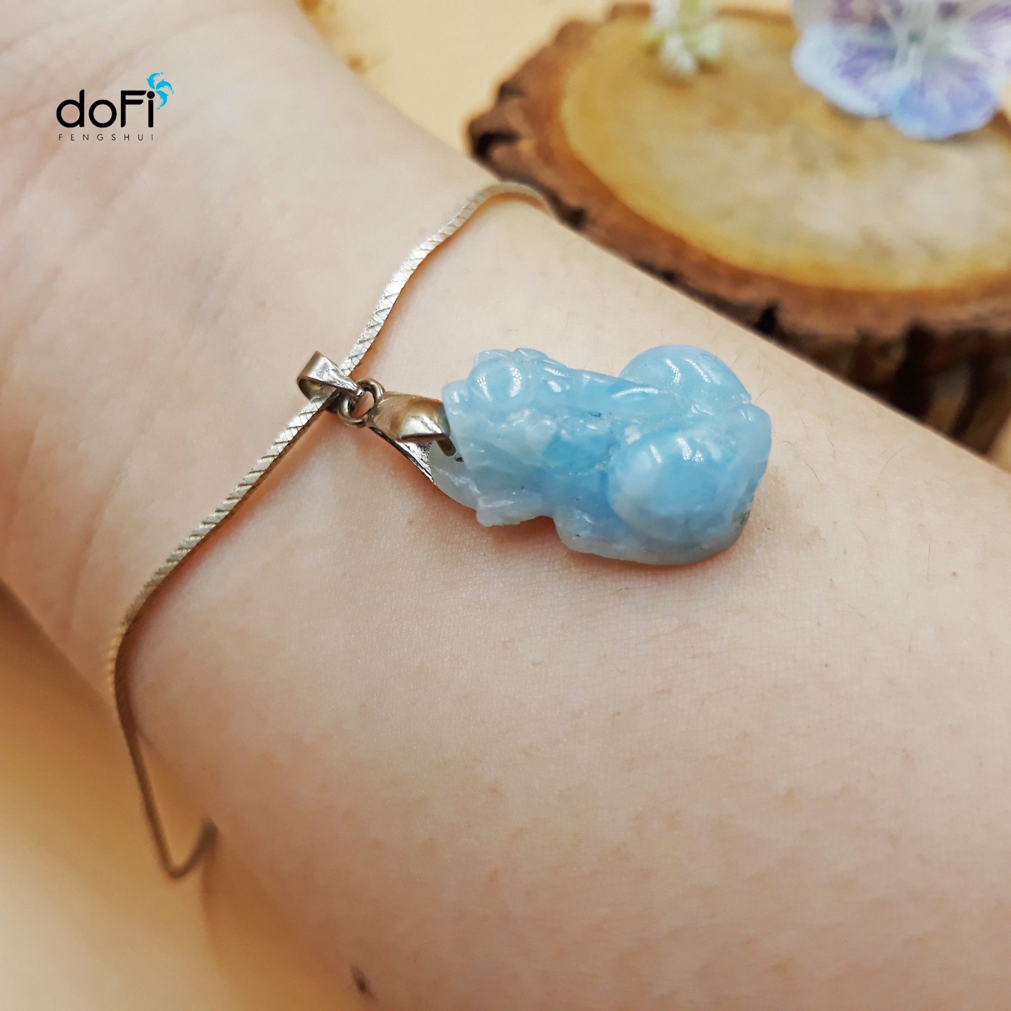  Mặt Dây Chuyền Tỳ Hưu Đá Aquamarine 