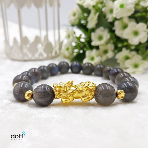  Vòng đá Xà Cừ (LABRADORITE) phối Tỳ Hưu Vàng 24k 