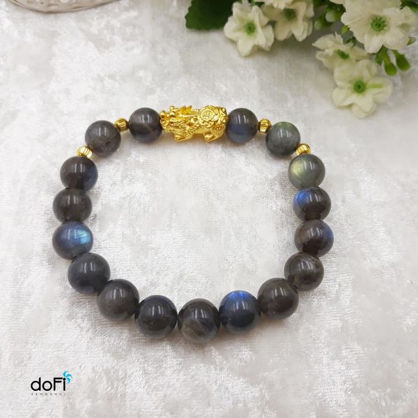  Vòng đá Xà Cừ (LABRADORITE) phối Tỳ Hưu Vàng 24k 