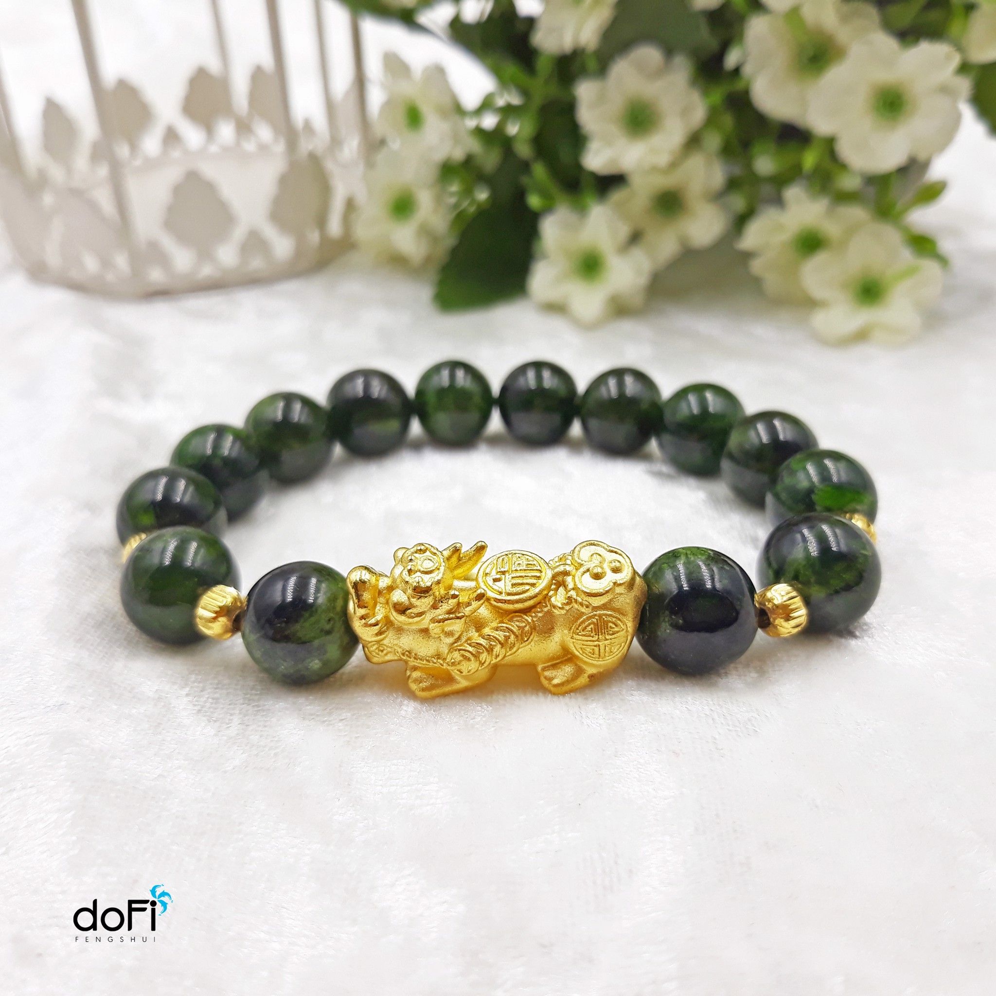  Vòng đá Diopside phối Tỳ Hưu Vàng 24k 