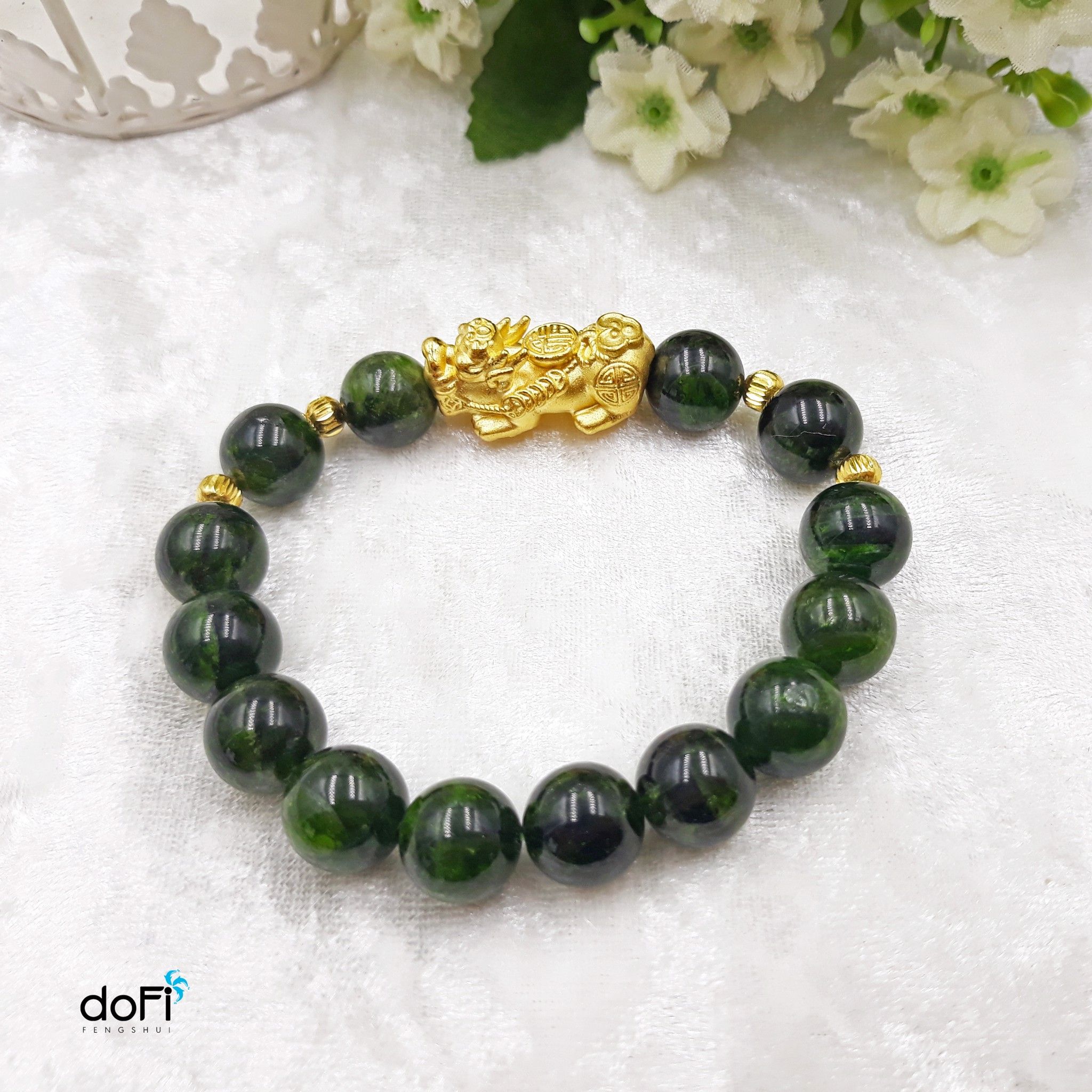  Vòng đá Diopside phối Tỳ Hưu Vàng 24k 