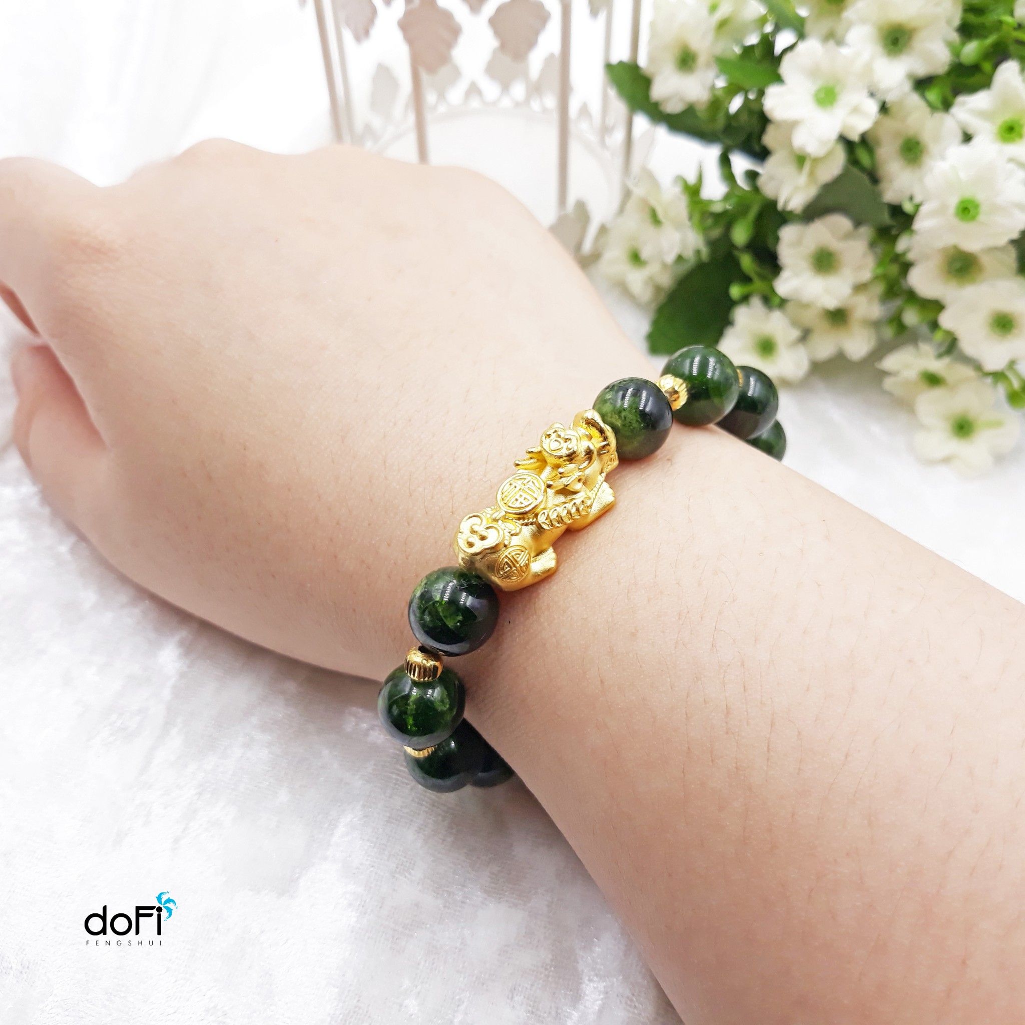  Vòng đá Diopside phối Tỳ Hưu Vàng 24k 