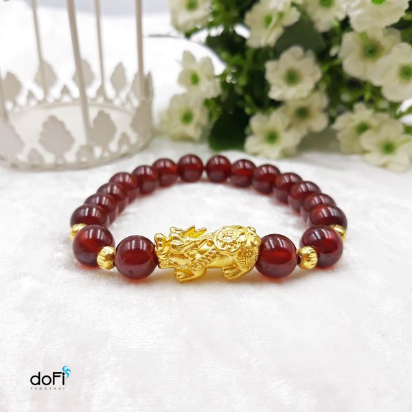  Vòng đá Garnet phối Tỳ Hưu Vàng 24k 