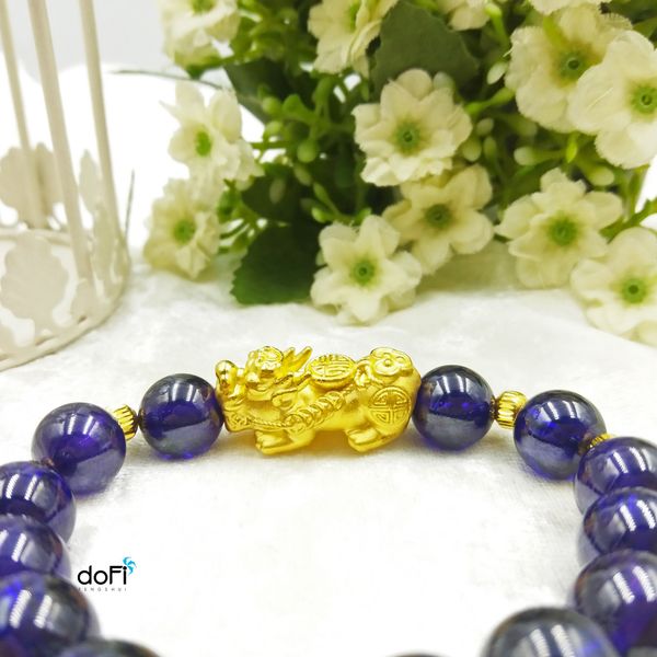  Vòng đá Topaz Tím phối Tỳ Hưu Vàng 24k 