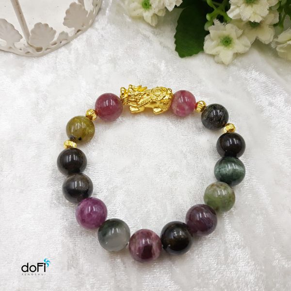  Vòng đá Tourmaline phối Tỳ Hưu Vàng 24k 