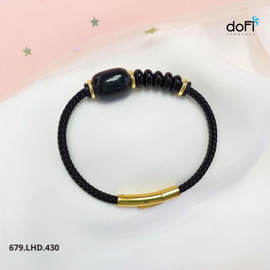  Vòng Tay Lu Thống Mắt Hổ Đen Phối Ngũ Điếu Onyx 