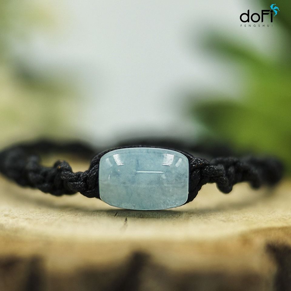  VÒNG LU THỐNG THẮT DÂY THÁI XOẮN ĐEN - ĐÁ AQUAMARINE 