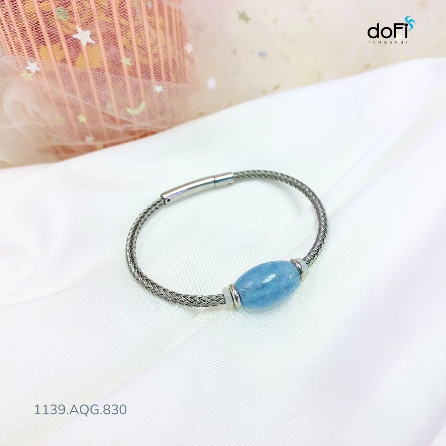  Vòng Lu Thống Hạt Gạo Aquamarine 