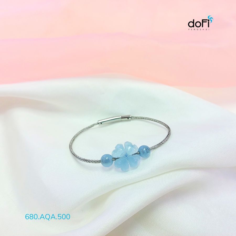  Vòng Tay Cỏ 4 Lá Aquamarine 