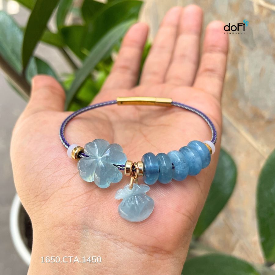  Bộ 3 Món Phối Trên Vòng: Cỏ 4 Lá, Túi Tiền, Đồng Điếu Đá Aquamarine 