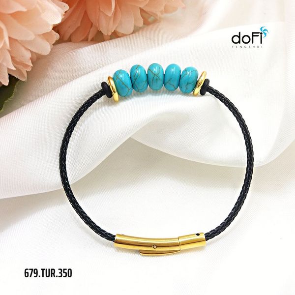  Vòng Tay Đồng Điếu Phúc Lộc - Đá Ngọc Lam (Turquoise) 