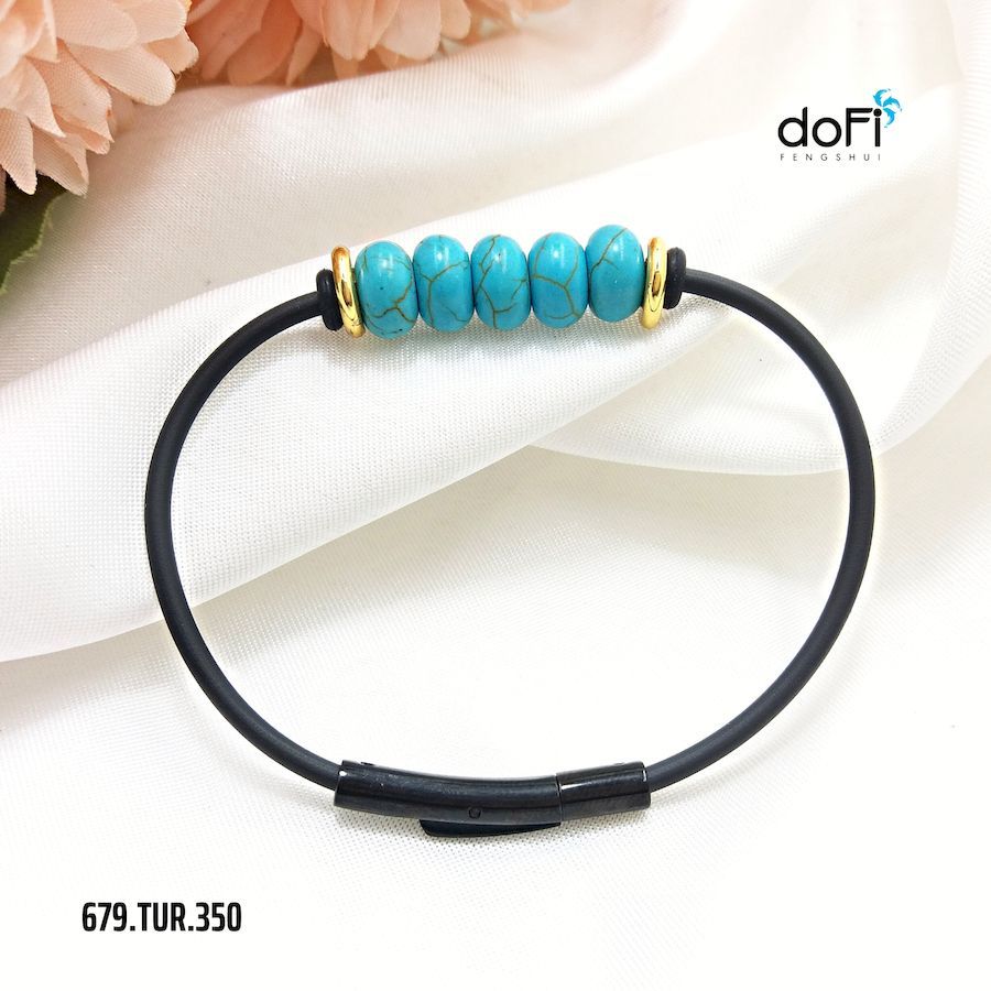  Vòng Tay Đồng Điếu Phúc Lộc - Đá Ngọc Lam (Turquoise) 