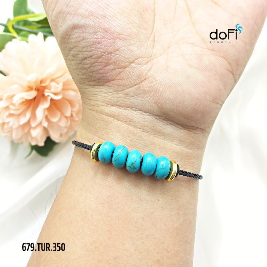  Vòng Tay Đồng Điếu Phúc Lộc - Đá Ngọc Lam (Turquoise) 