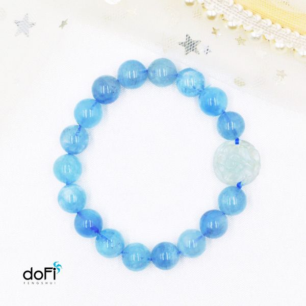  VÒNG TAY HOA MẪU ĐƠN ĐÁ AQUAMARINE 