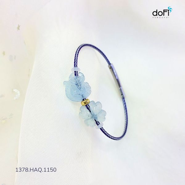  Vòng Tay Hồ Ly Phối Cỏ 4 Lá - Đá Aquamarine 