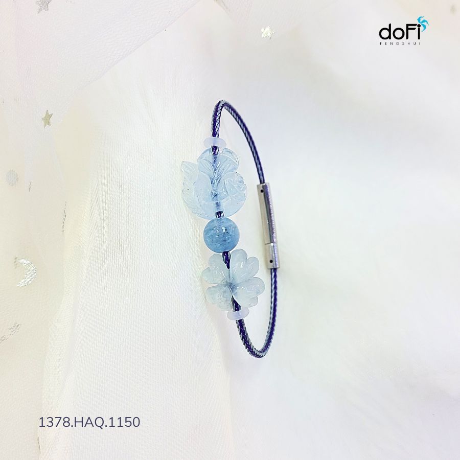  Vòng Tay Hồ Ly Phối Cỏ 4 Lá - Đá Aquamarine 