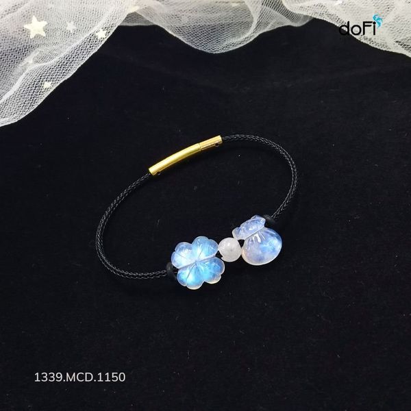  Vòng Tay Cỏ 4 Lá Phối Túi Tiền Đá Mặt Trăng (Moonstone) 