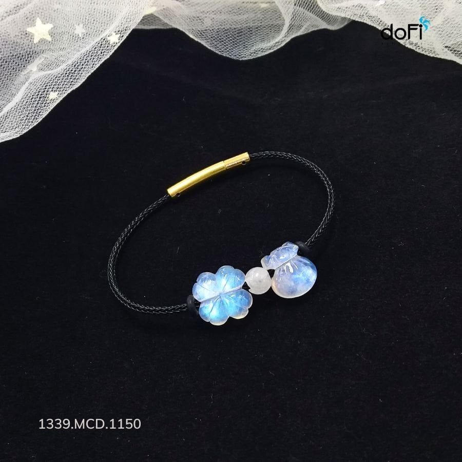 Vòng Tay Cỏ 4 Lá Phối Túi Tiền Đá Mặt Trăng (Moonstone)