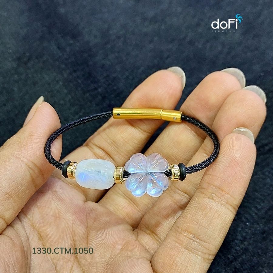 Vòng Tay Cỏ 4 Lá Phối Lu Thống Đá Mặt Trăng (Moonstone)