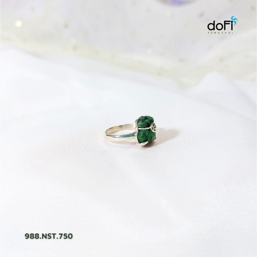 Nhẫn Túi Tiền May Mắn Cẩm Thạch Sơn Thủy 1 Bên Kim Tiền