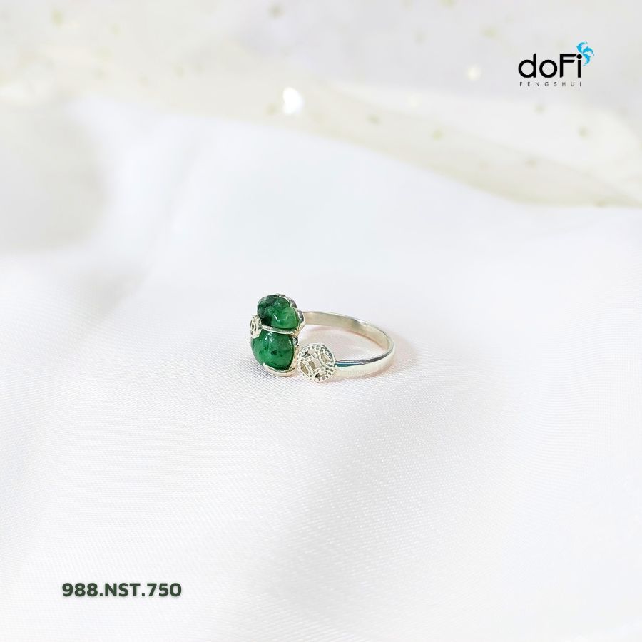 Nhẫn Túi Tiền May Mắn Cẩm Thạch Sơn Thủy 1 Bên Kim Tiền