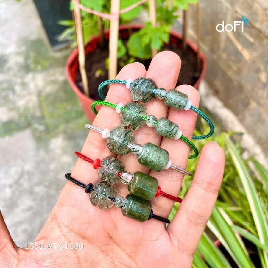 Vòng Tay Cỏ 4 Lá Phối Lu Thống Thạch Anh Tóc Xanh