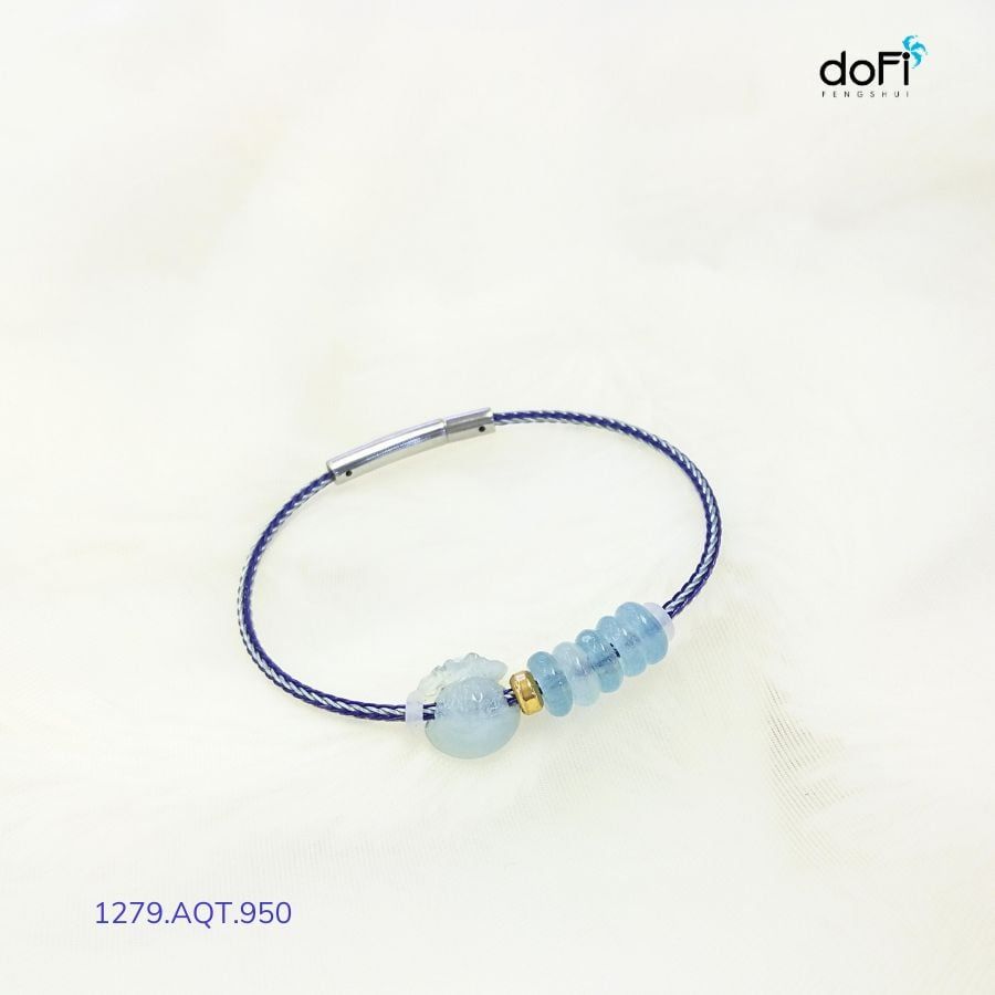  Vòng Tay Túi Tiền Phối Ngũ Lộc Đá Aquamarine 