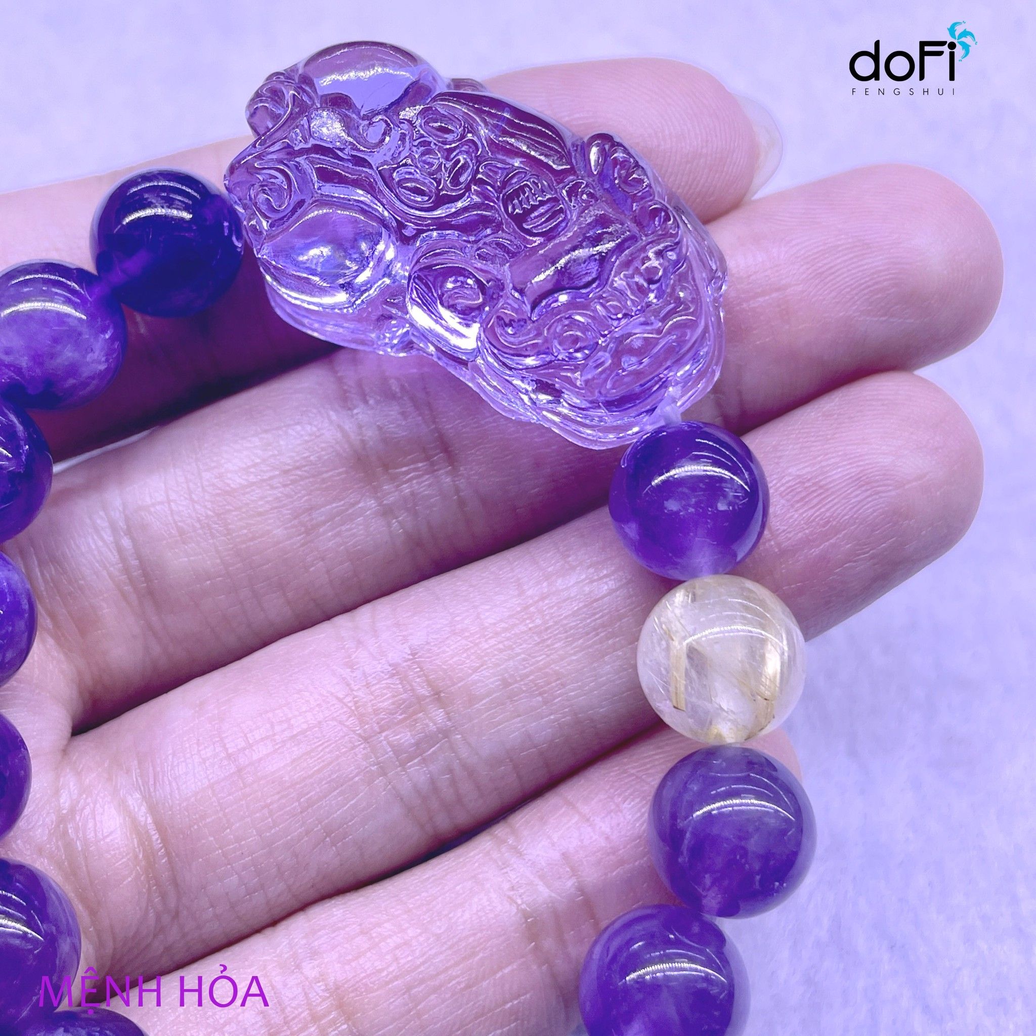  VÒNG ĐÁ THẠCH ANH TÍM + TÓC VÀNG PHỐI TỲ HƯU TOPAZ TÍM 