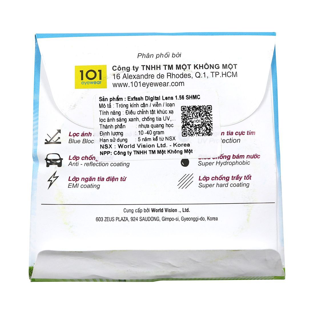 Tròng kính chính hãng Exfash Digitial Lens 1.56 SHMC UV 420 Blueray