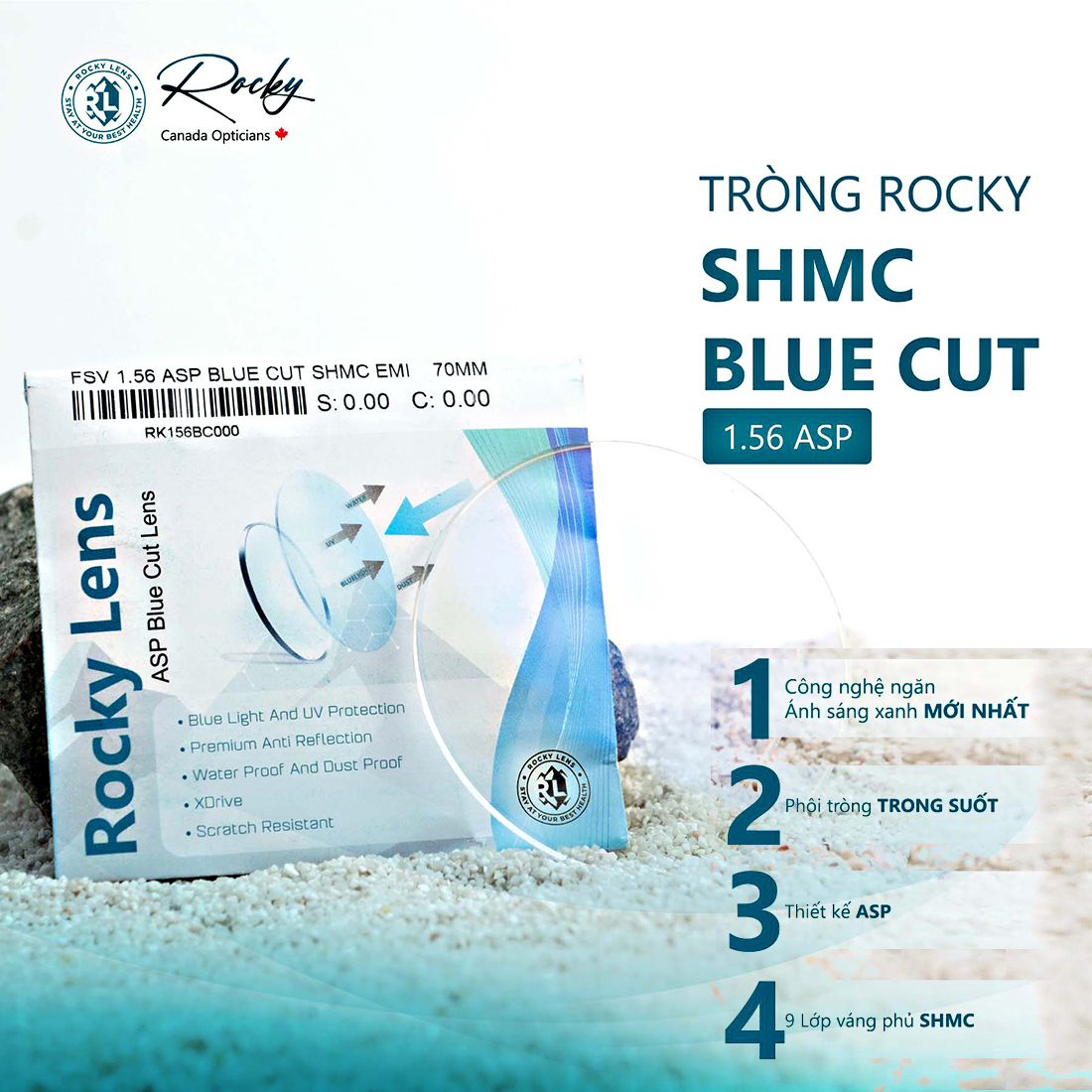  Tròng Kính Rocky Bluecut 1.56 ASP Chống Ánh Sáng Xanh 