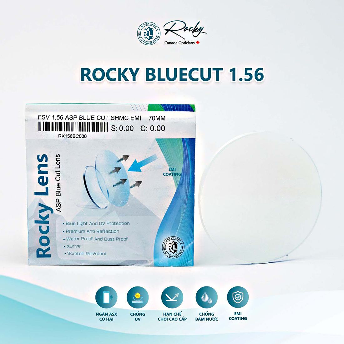  Tròng Kính Rocky Bluecut 1.56 ASP Chống Ánh Sáng Xanh 