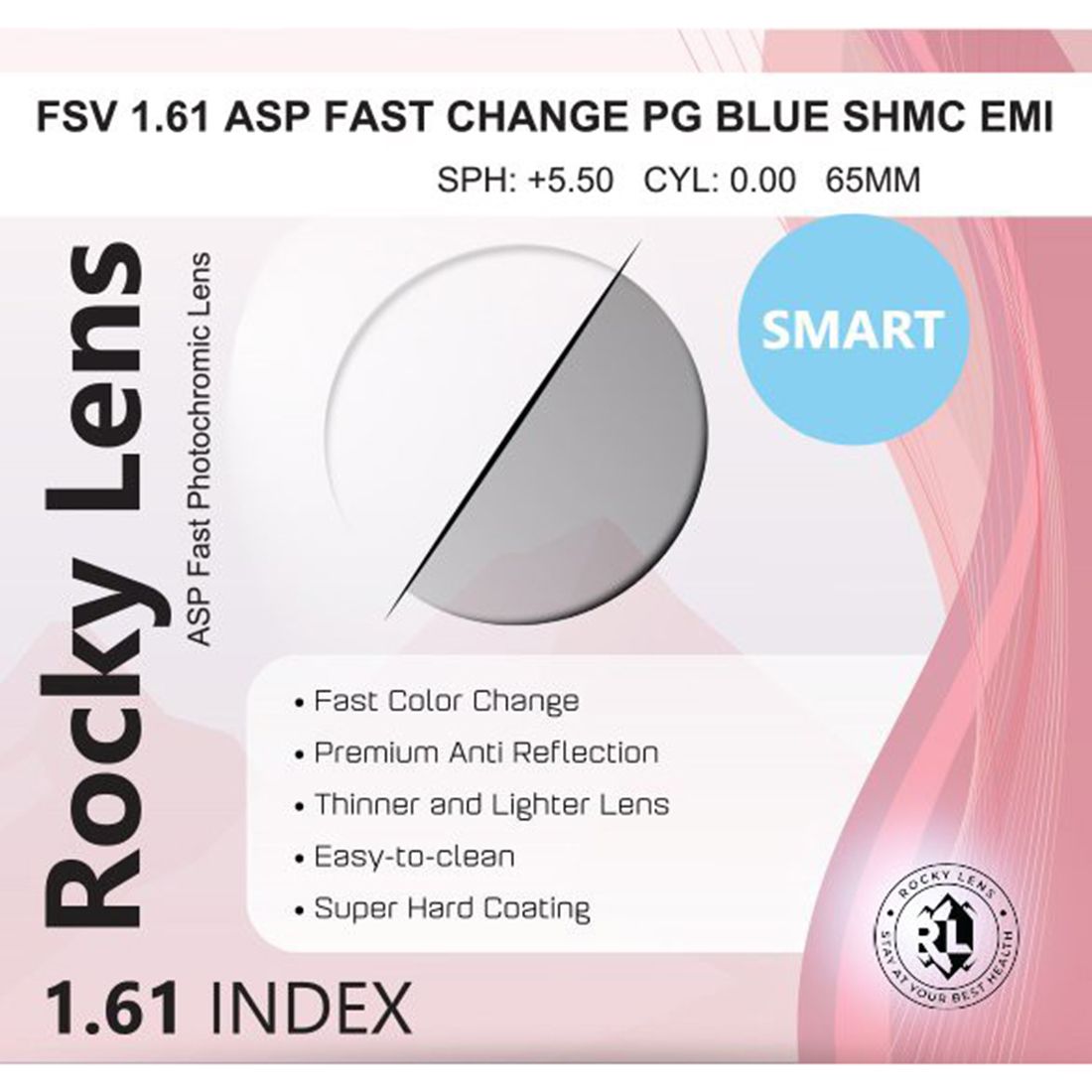 Tròng Kính Rocky 1.61 Asp Mỏng Đổi Màu Siêu Nhanh Và Lọc Ánh Sáng Xanh