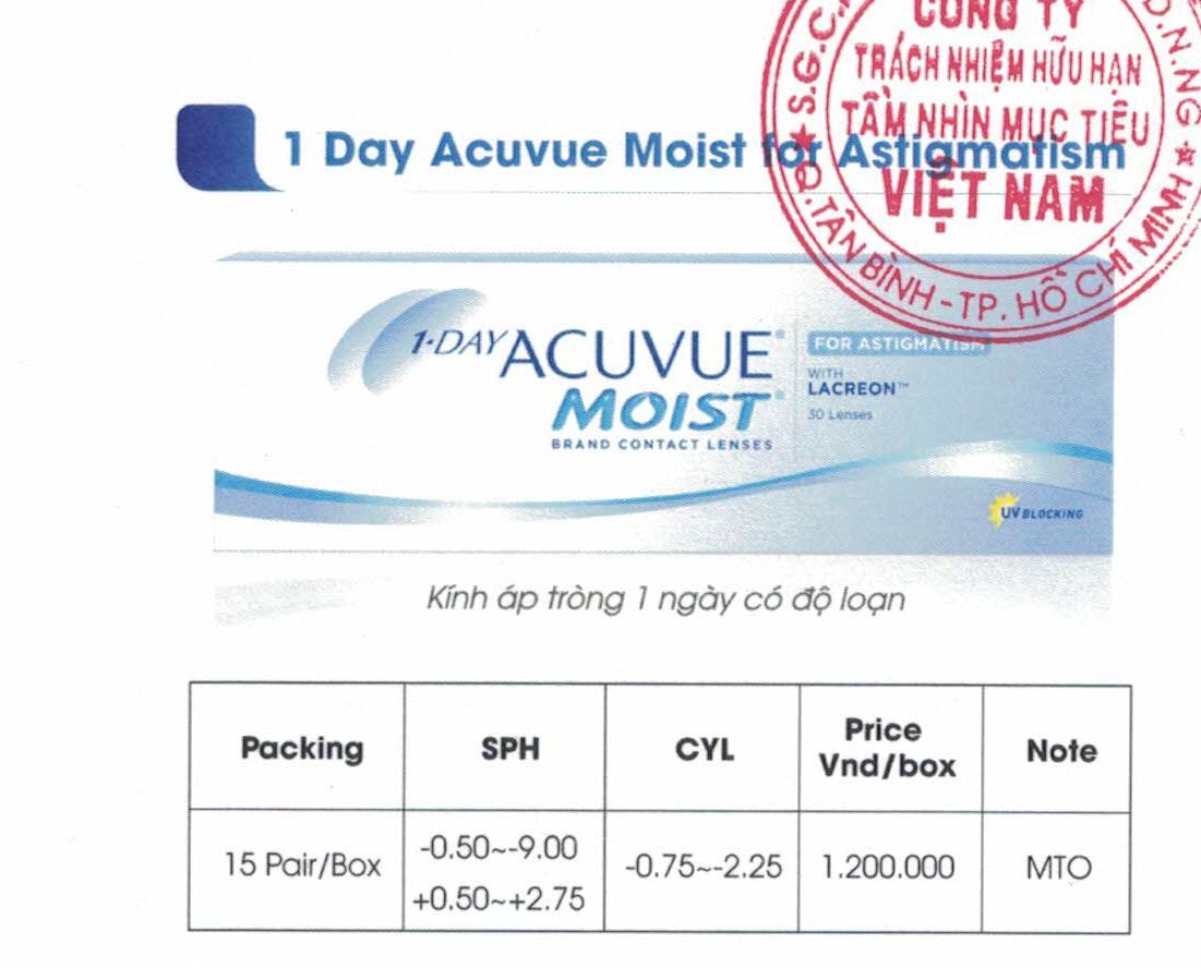  Kính áp tròng ACUVUE Moist Astigmatism 