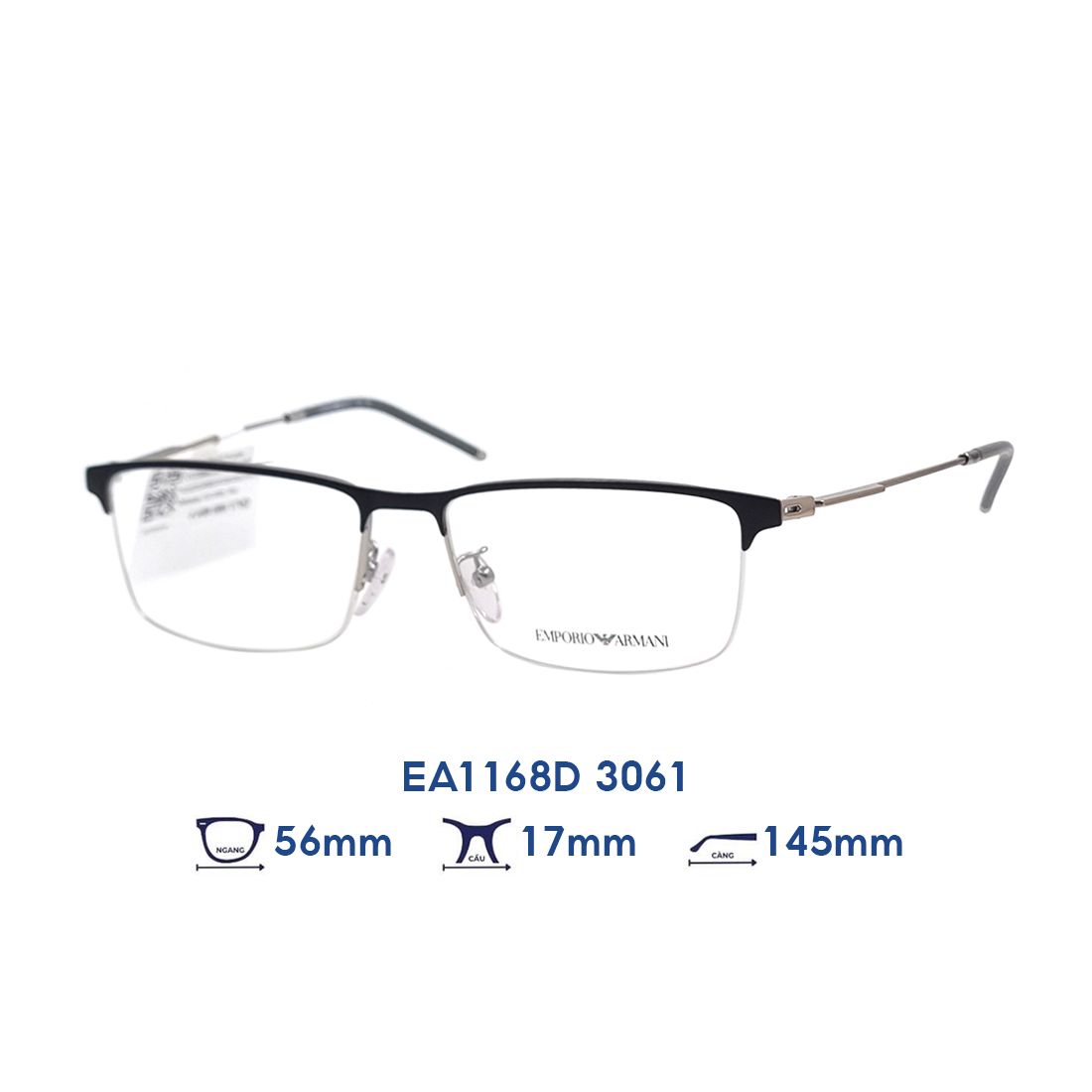 Gọng Kính Emporio Armani EA1168D 3061: Thiết Kế Vuông Hiện Đại, Đẳng Cấp Xám Đen Nhám Tinh Tế