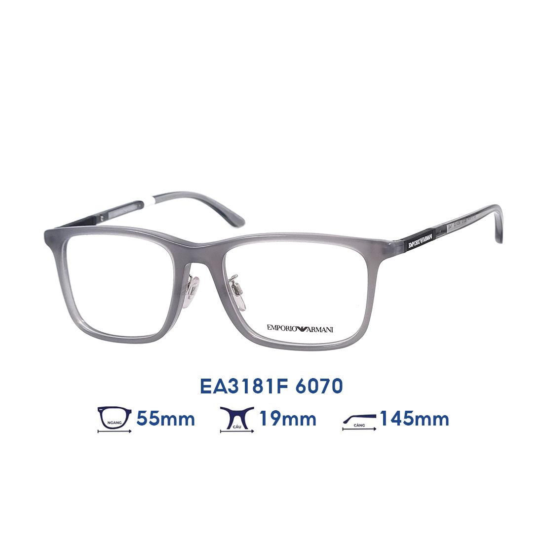 Gọng Kính Emporio Armani EA3181F 6070: Thiết Kế Vuông Hiện Đại, Đẳng Cấp Xám Tinh Tế Dành Cho Người Châu Á