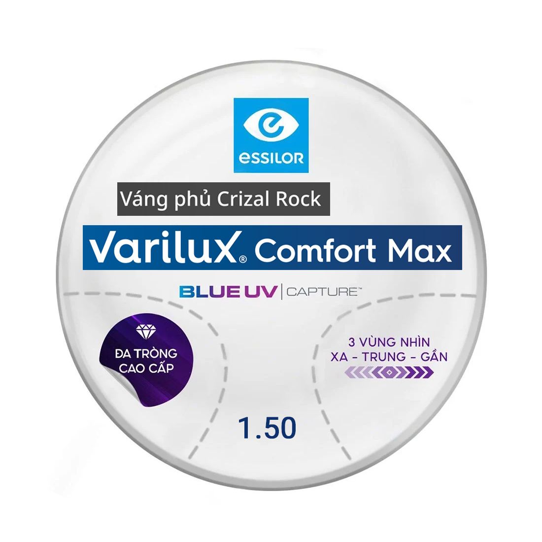 Tròng Đánh Essilor Varilux Comfort Max Váng Phủ Crizal Rock (Đặt Lab Nước Ngoài)