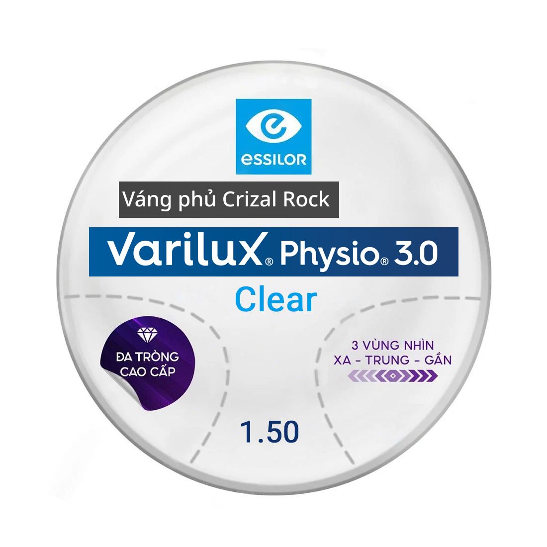 Tròng đánh Essilor Varilux Physio 3.0 đặt Lab nước ngoài váng phủ Crizal Rock