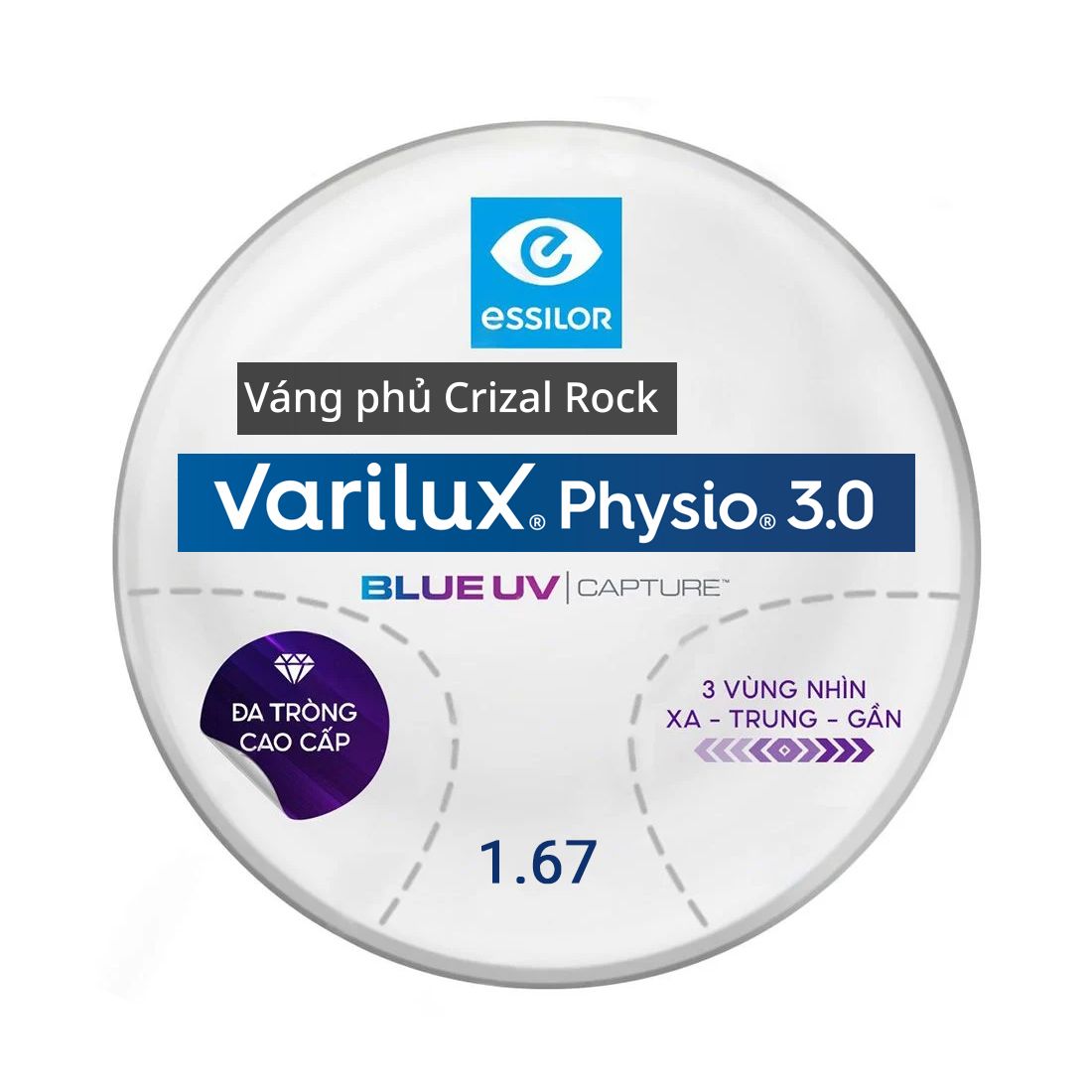 Tròng đánh Essilor Varilux Physio 3.0 đặt Lab nước ngoài váng phủ Crizal Rock