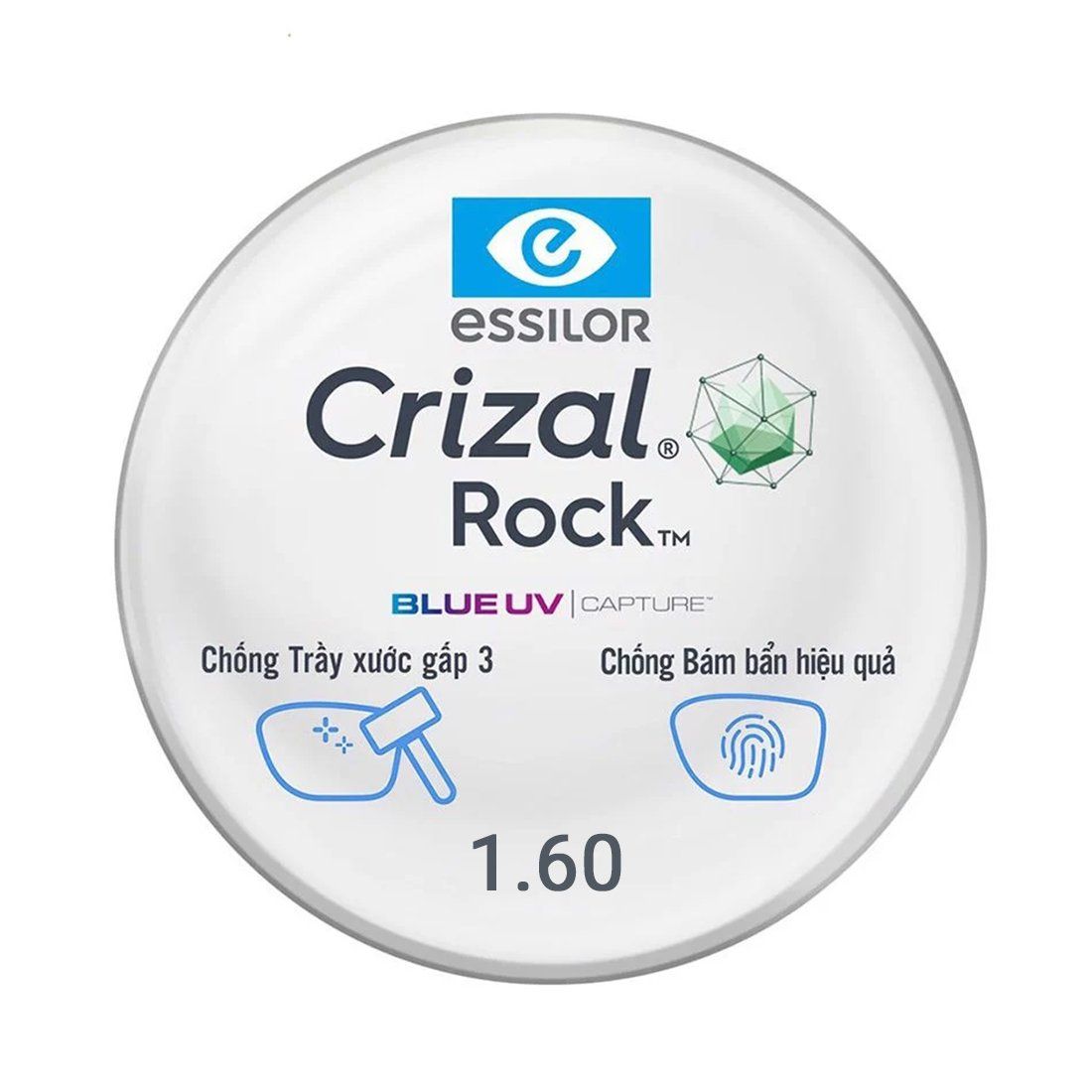 Tròng Đơn Essilor đánh váng Crizal Rock - Đủ Chiết Suất & Công Nghệ