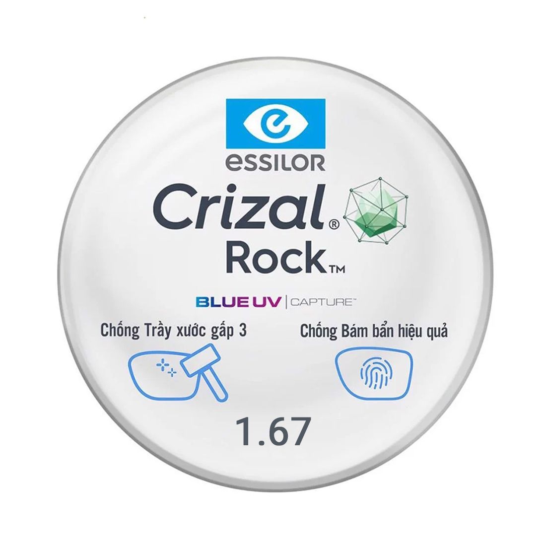 Tròng Đơn Essilor đánh váng Crizal Rock - Đủ Chiết Suất & Công Nghệ