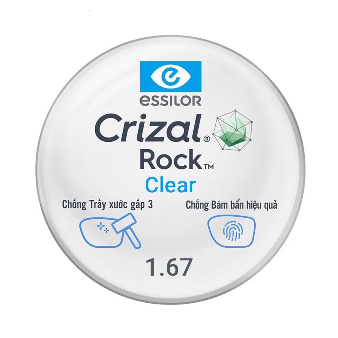 Tròng Đơn Essilor đánh váng Crizal Rock - Đủ Chiết Suất & Công Nghệ