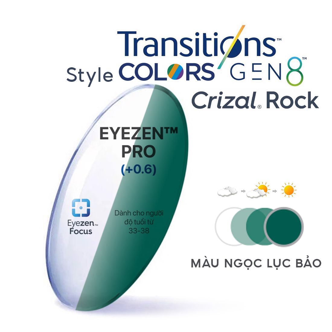  Tròng kính Essilor Eyezen Pro đổi màu Style Colors chiết suất 1.67 váng phủ Crizal rock 