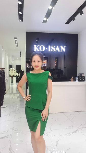  Đầm ôm peplum xanh lá xanh rêu 