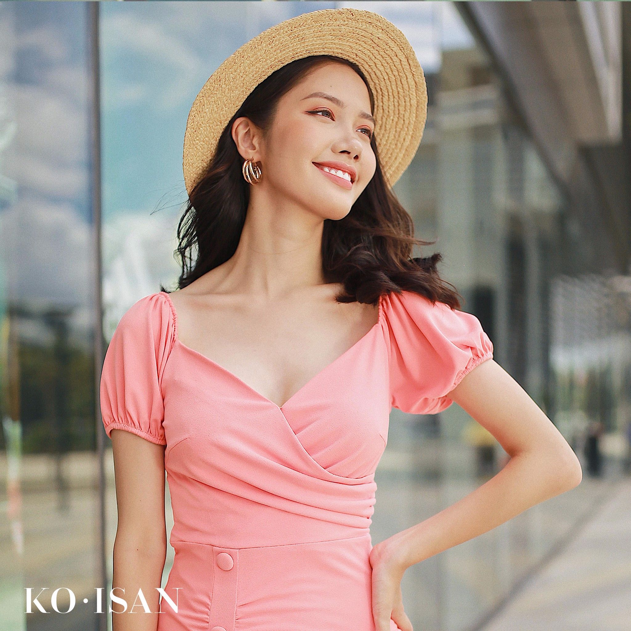 Đầm cam vạt nhún lệch 6710261