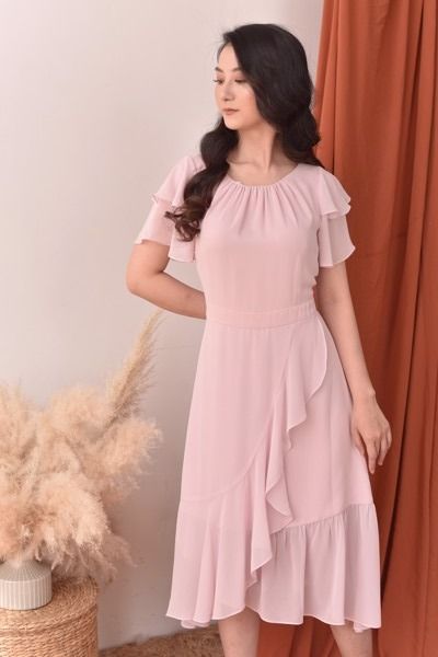 Đầm chiffon vạt chéo tay bồng 30581-1