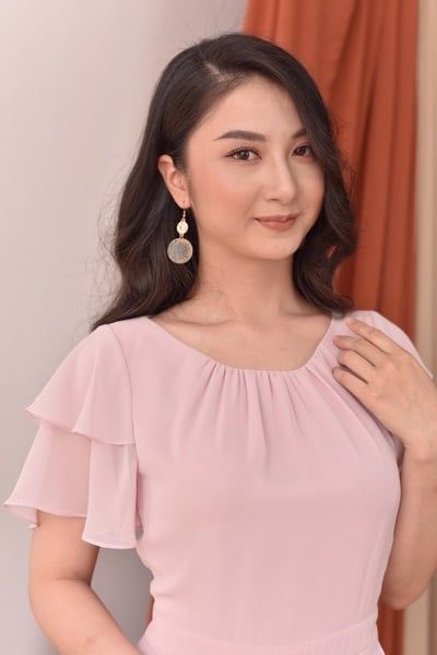 Đầm chiffon vạt chéo tay bồng 30581-1