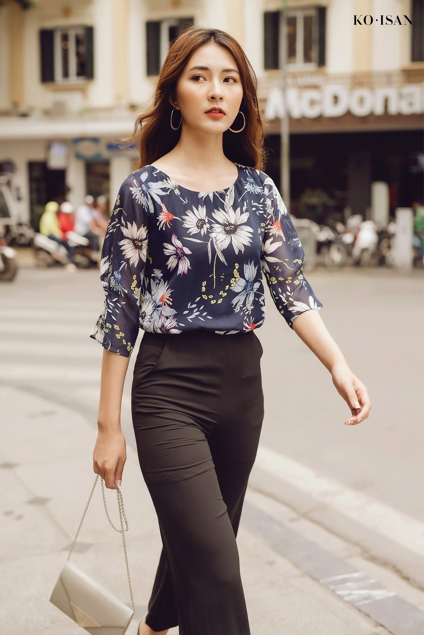 Sơ mi hoa chinfon xanh