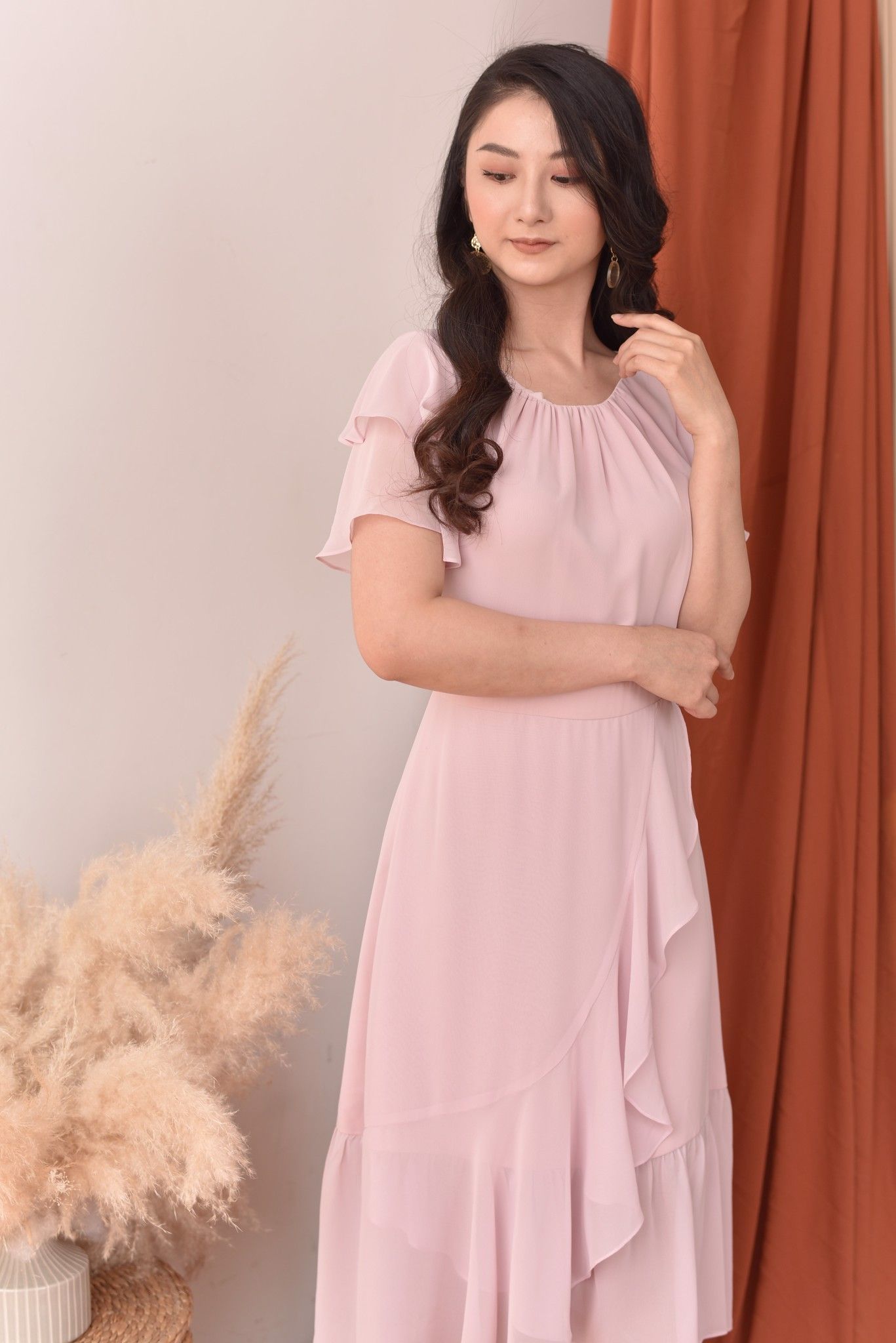 Đầm chiffon vạt chéo tay bồng 6730581-1