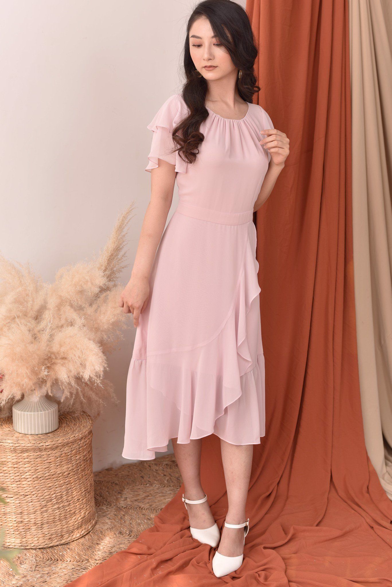 Đầm chiffon vạt chéo tay bồng 6730581-1