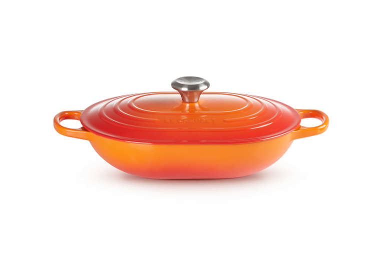 noi chao gang le creuset brater oblong 31cm orange mau cam